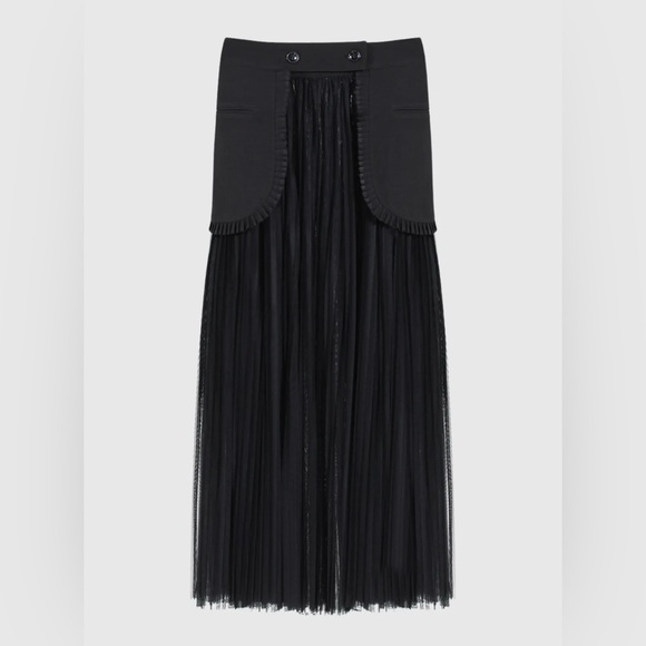 Black Double-Breasted Women's BLAZER Dress/sheer pleated midi Skirt size L NWT - Picture 9 of 16